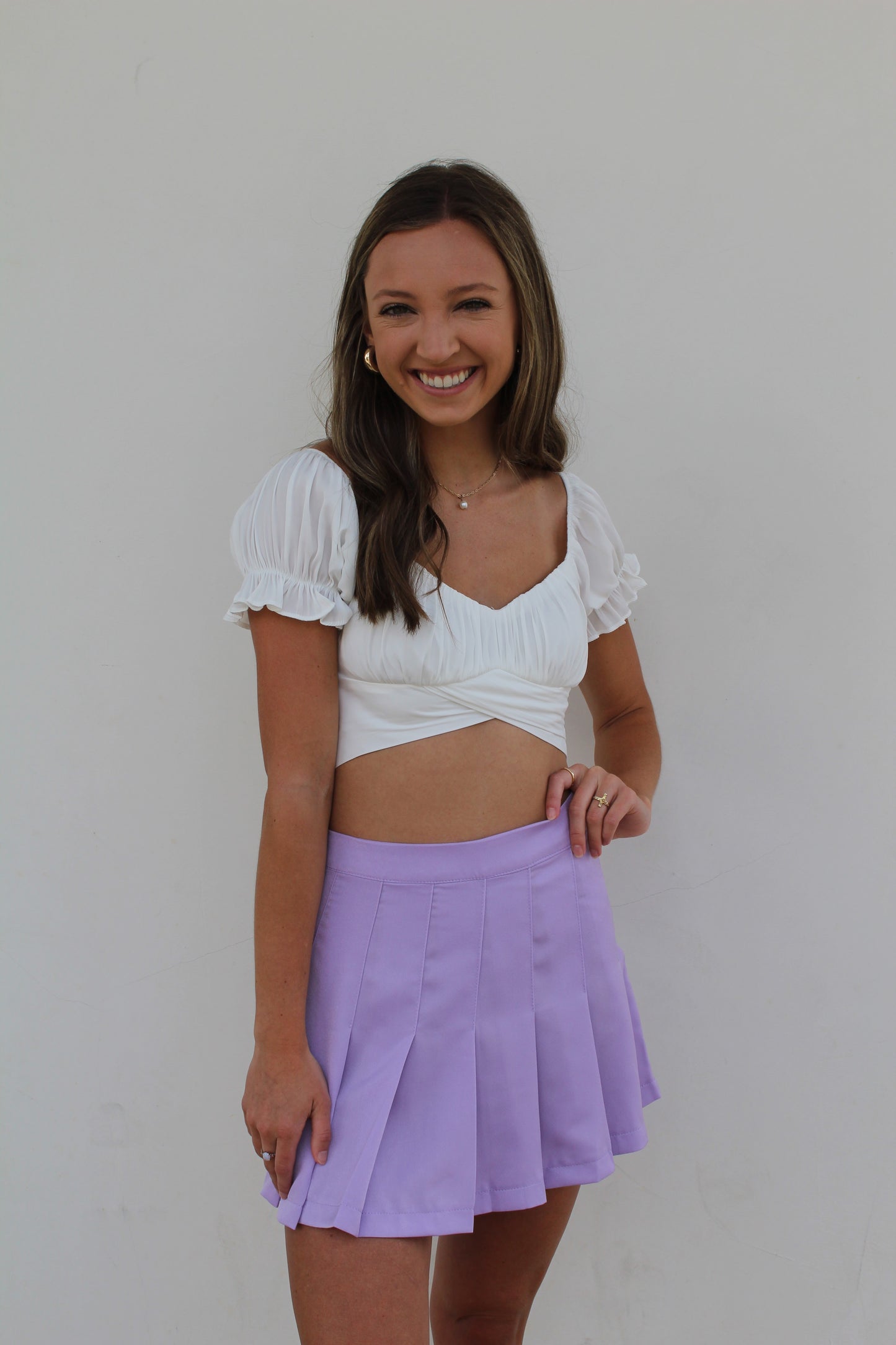 Purple Pleated Mini Skirt