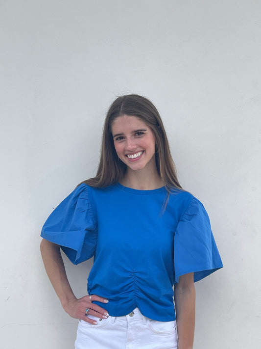 Ellie Blue Mixed Media Top