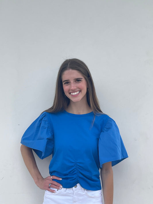 Ellie Blue Mixed Media Top