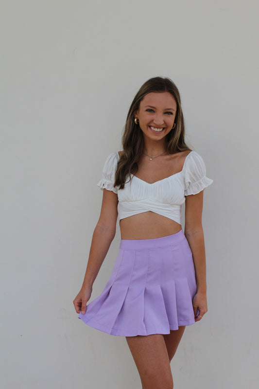 Purple Pleated Mini Skirt