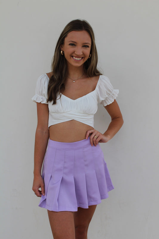 Purple Pleated Mini Skirt