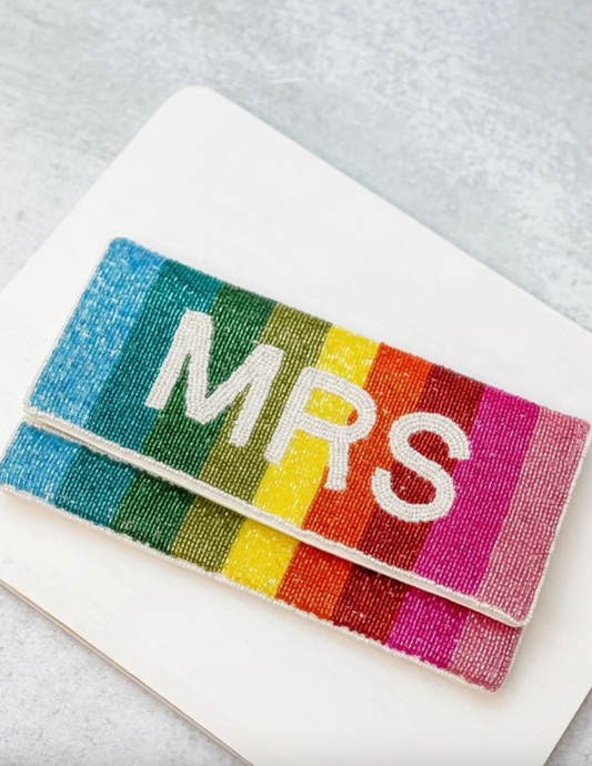 'MRS' Multicolor Beaded Clutch/ Crossbody